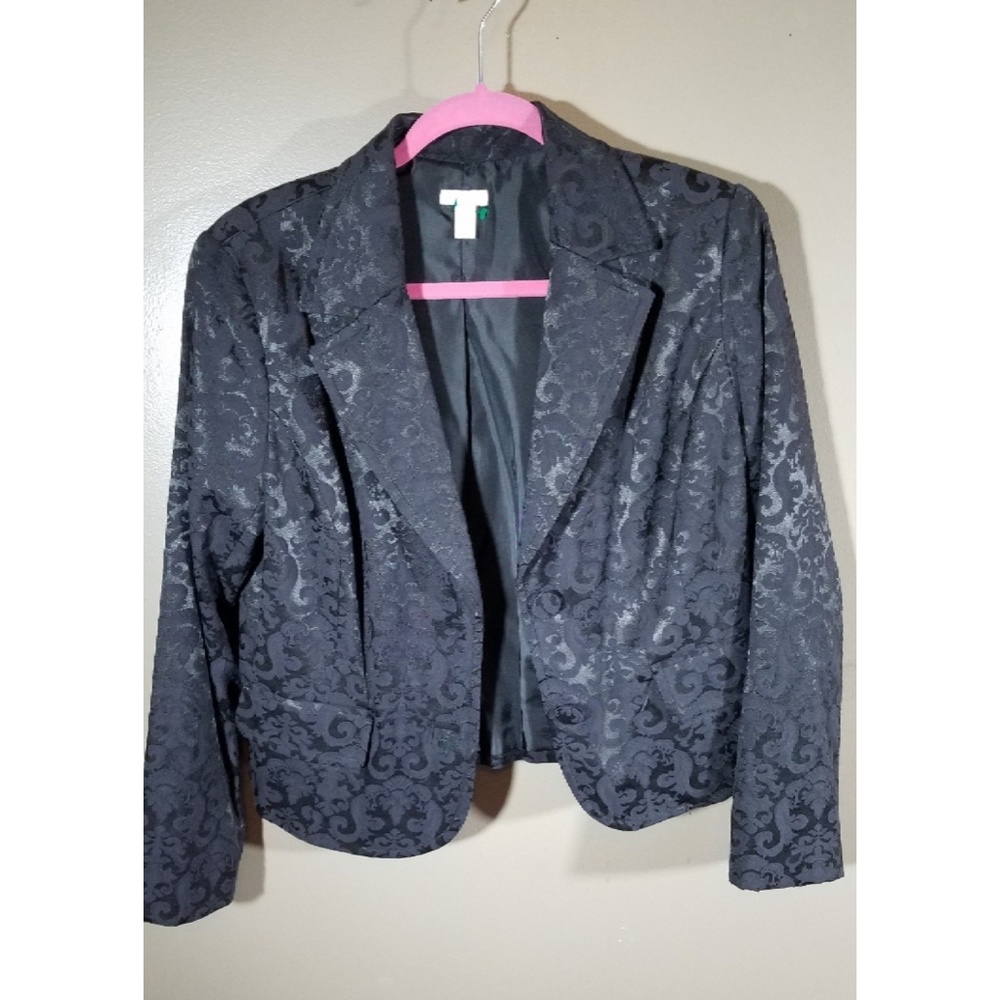 Apt. 9 Black Jacquard Damask Brocade Blazer Jacket 16P Office Victorian Coquette